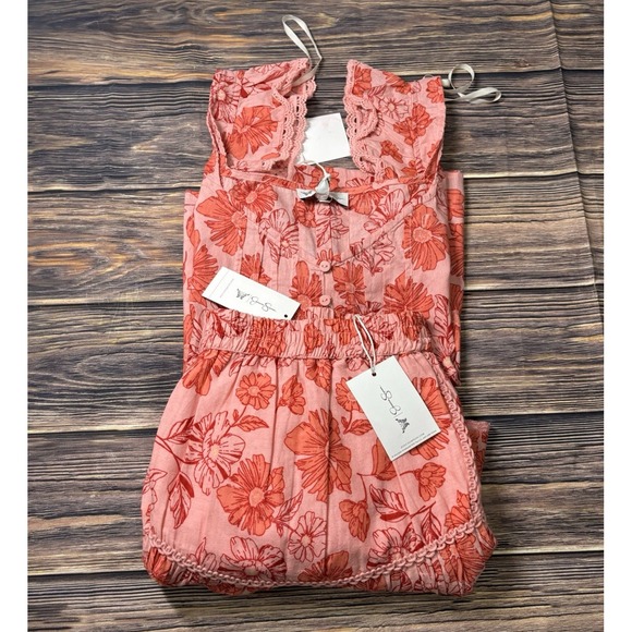 Jessica Simpson Womens Flowers 2 Piece Sleeveless Top Pleated Skirt Set Sz L - Picture 14 of 14